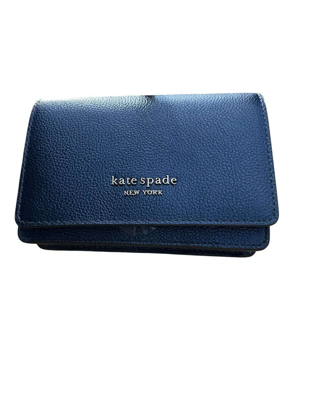 NWT Kate Spade Natasha Metallic Pebbled Leather Card Case Crossbody - Navy